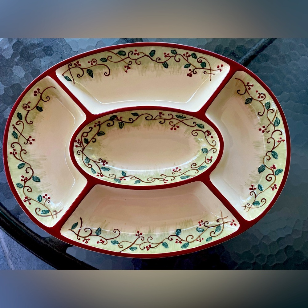 Pfaltzgraff Floral Divided Platter in Cream and Red